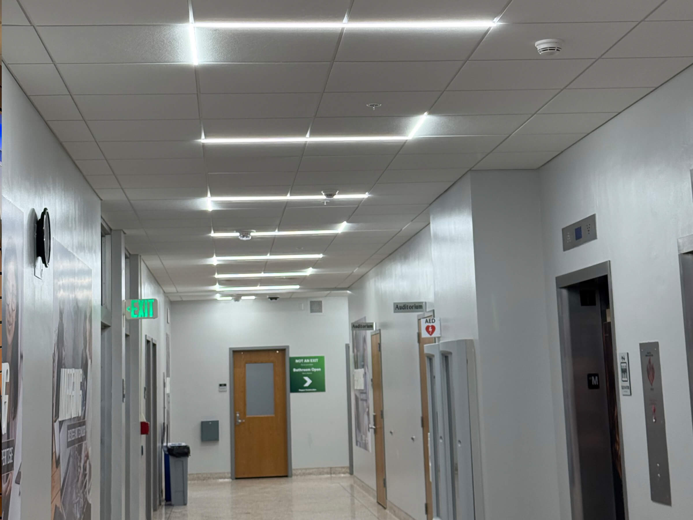 basement hallway with overhead ceiling lights